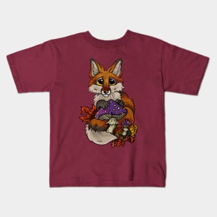 Baby Fox with Enchanted Purple Mushroom Kids T-Shirt